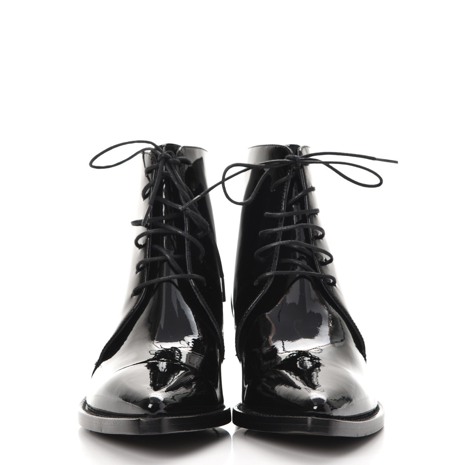 Saint Laurent Patent Calfskin Theo Lace-Up Ankle Boots 38 Black 3 of 11