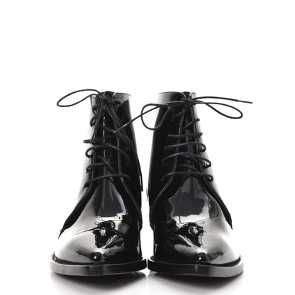Saint Laurent Patent Calfskin Theo Lace-Up Ankle Boots 38 Black 3 of 11