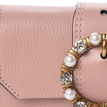 Miu Miu Goatskin Madras Soft Calfskin Crystal Pearl Embellished Shoulder Bag Orchidea 12 of 14