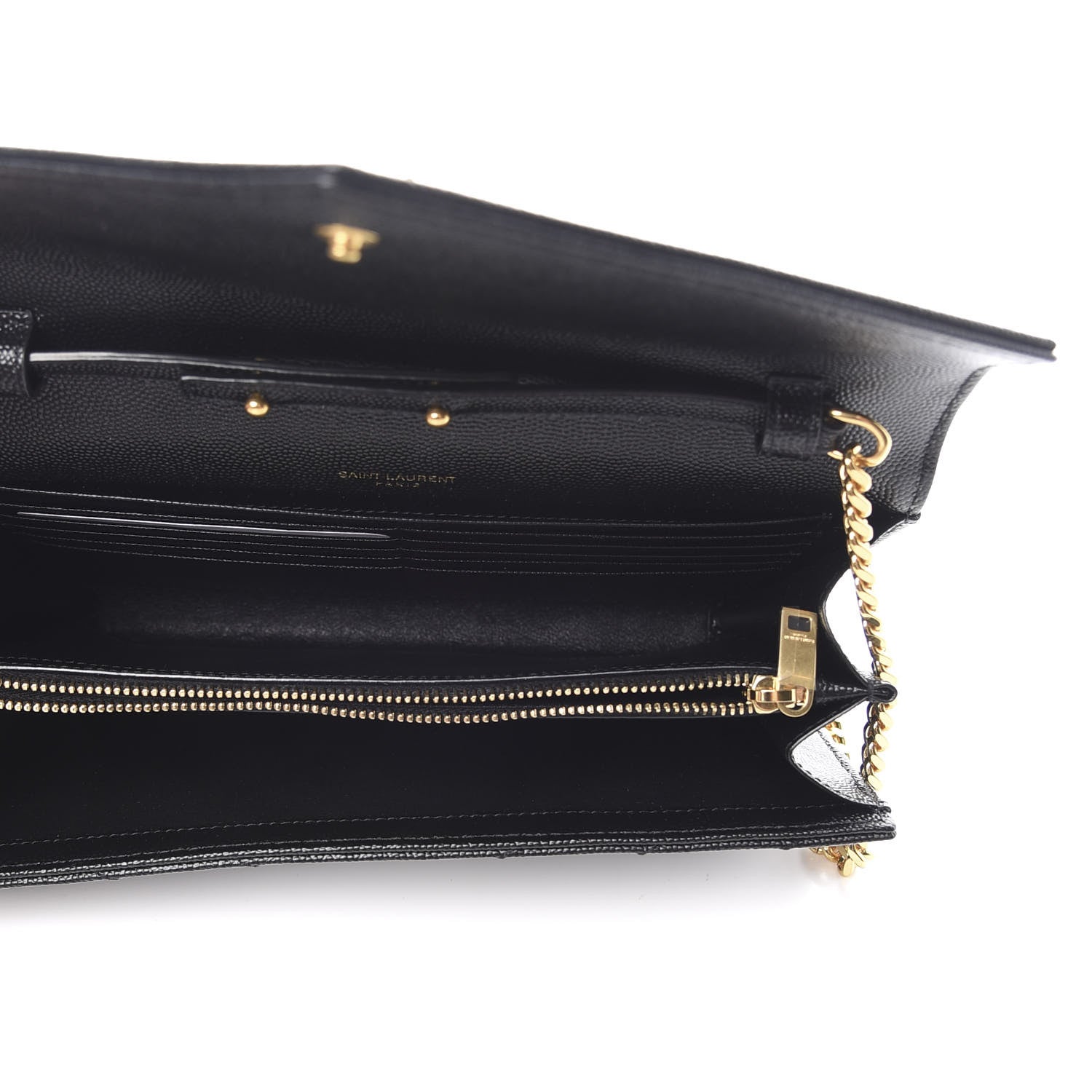 Saint Laurent Grain De Poudre Matelasse Chevron Monogram Chain Wallet Black 5 of 10