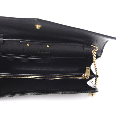 Saint Laurent Grain De Poudre Matelasse Chevron Monogram Chain Wallet Black 5 of 10