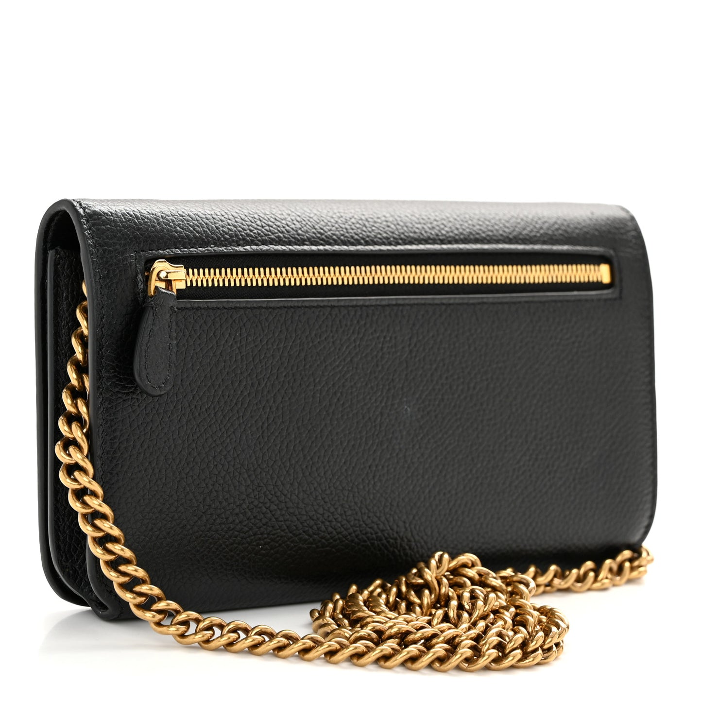 Grained Calfskin Logo Everyday Phone Holder Wallet On Chain Black White