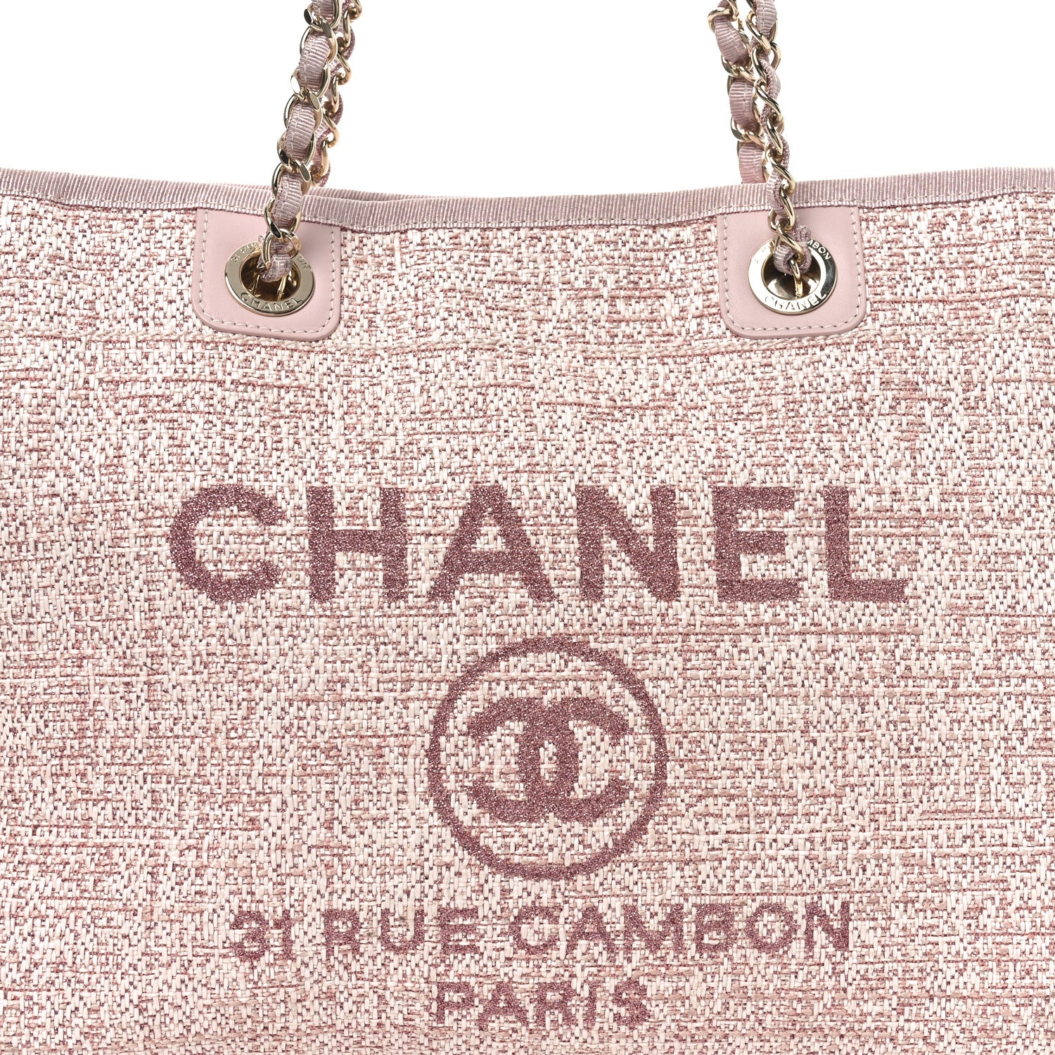 Chanel Straw Lurex Small Deauville Tote Pink 8 of 10