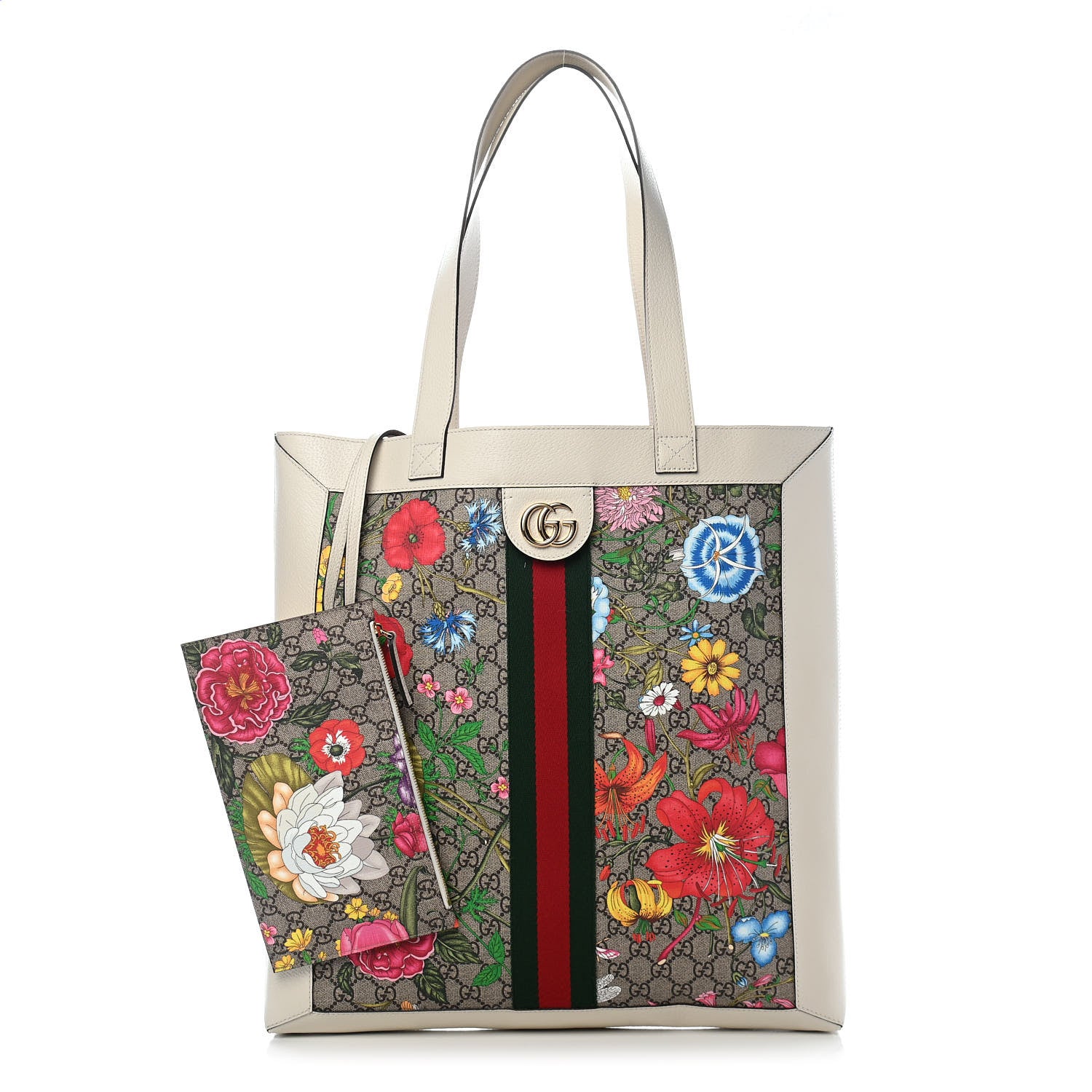 Gucci GG Supreme Monogram Flora Web Ophidia Vertical Shopping Tote White 1 of 10