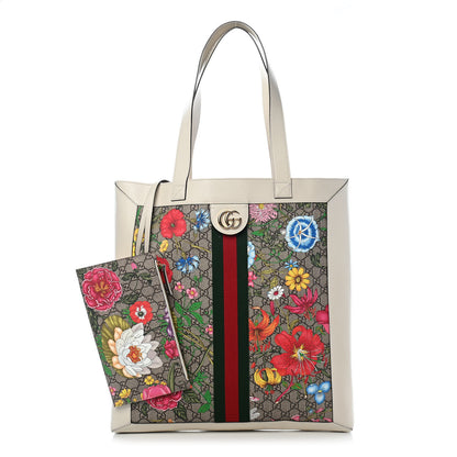Gucci GG Supreme Monogram Flora Web Ophidia Vertical Shopping Tote White 1 of 10
