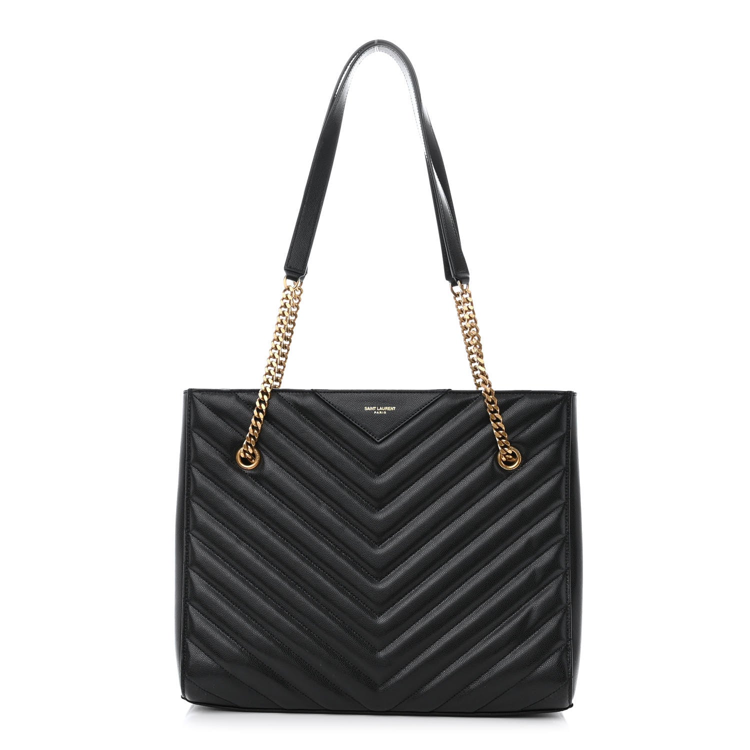 Saint Laurent Grain de Poudre Matelasse Chevron Medium Tribeca Shopping Bag Black 1 of 11