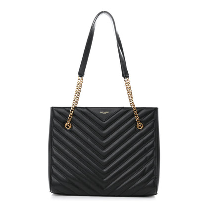 Saint Laurent Grain de Poudre Matelasse Chevron Medium Tribeca Shopping Bag Black 1 of 11