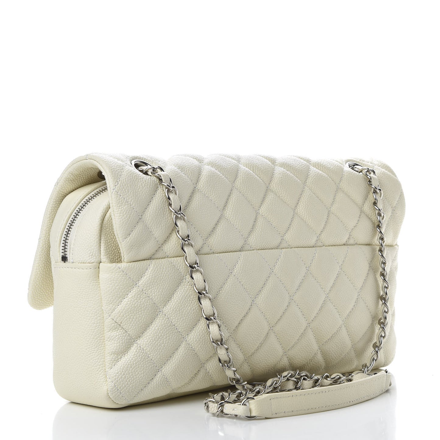 Caviar Quilted Jumbo Easy Flap Dark White