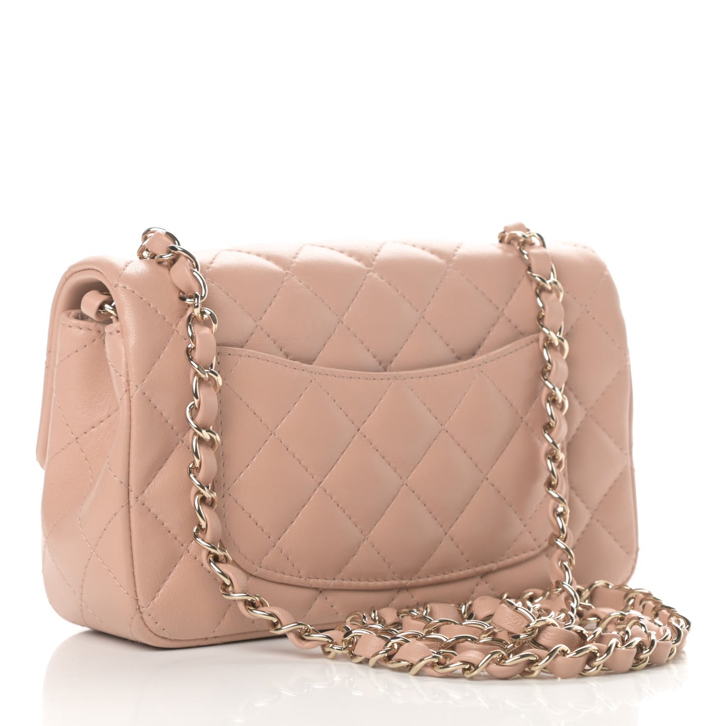Lambskin Quilted Mini Rectangular Flap Beige