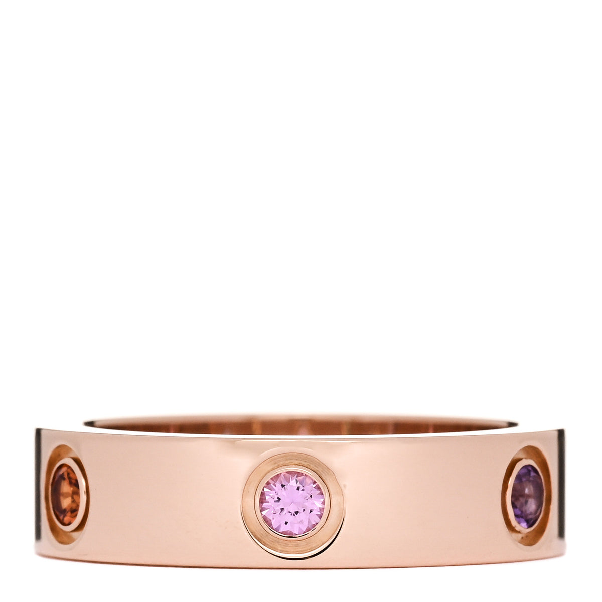 18K Pink Gold Sapphire Garnet Amethyst 5.5mm LOVE Ring 58 8.5