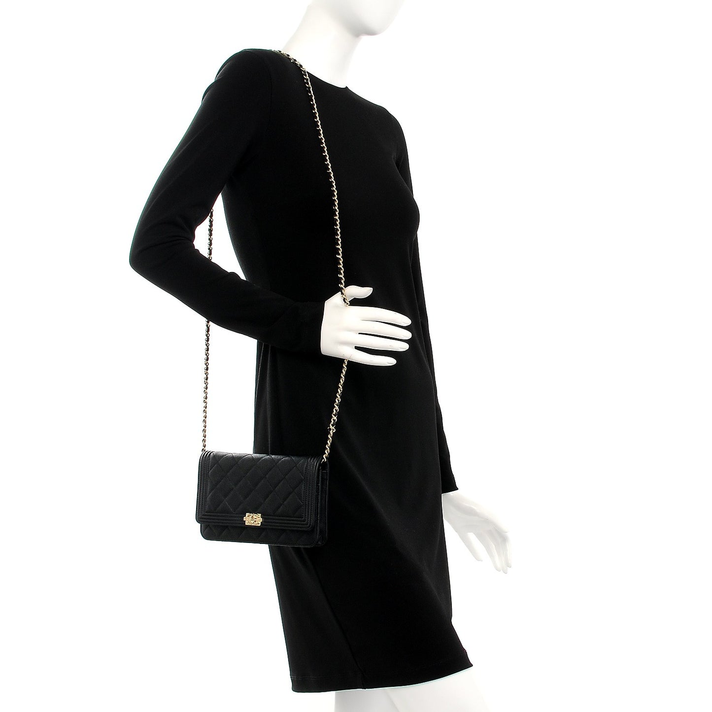 Caviar Quilted Boy Wallet On Chain WOC Black