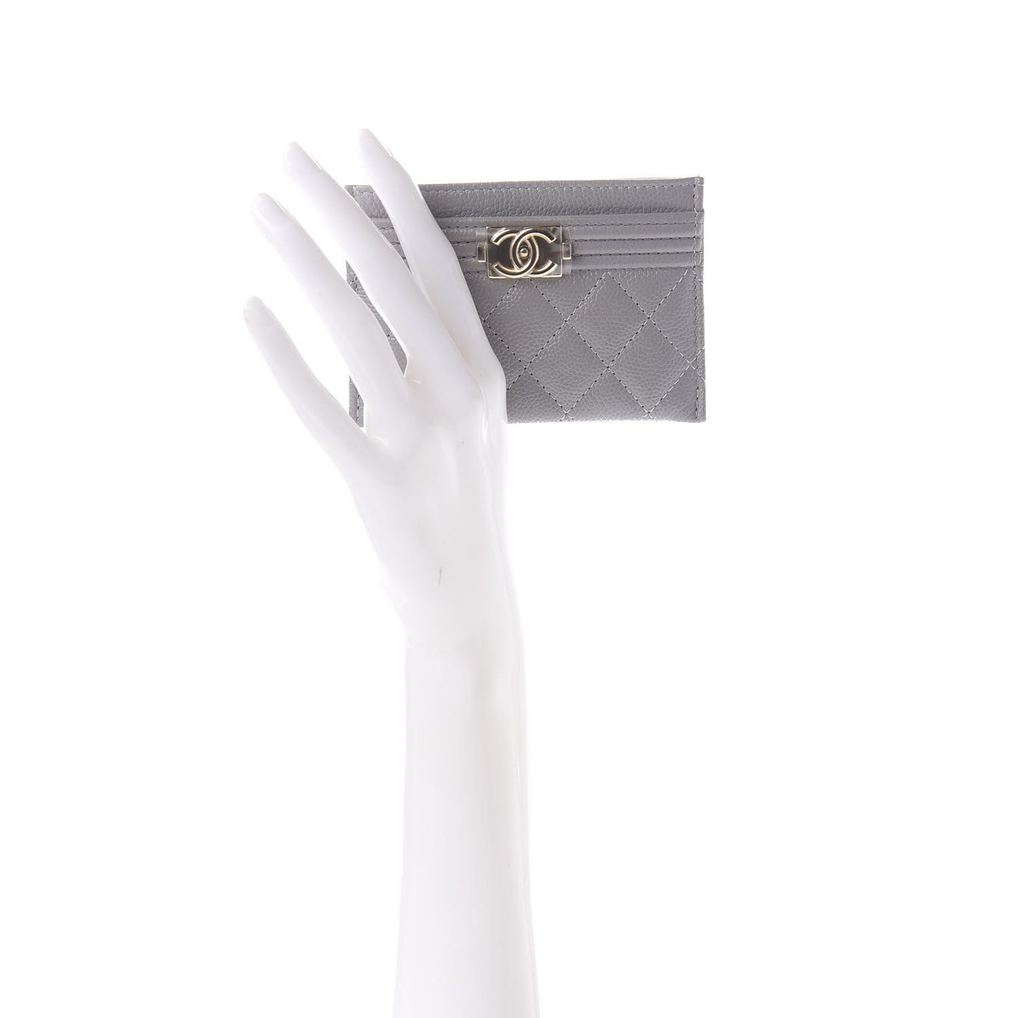Caviar Quilted Boy Card Holder Grey