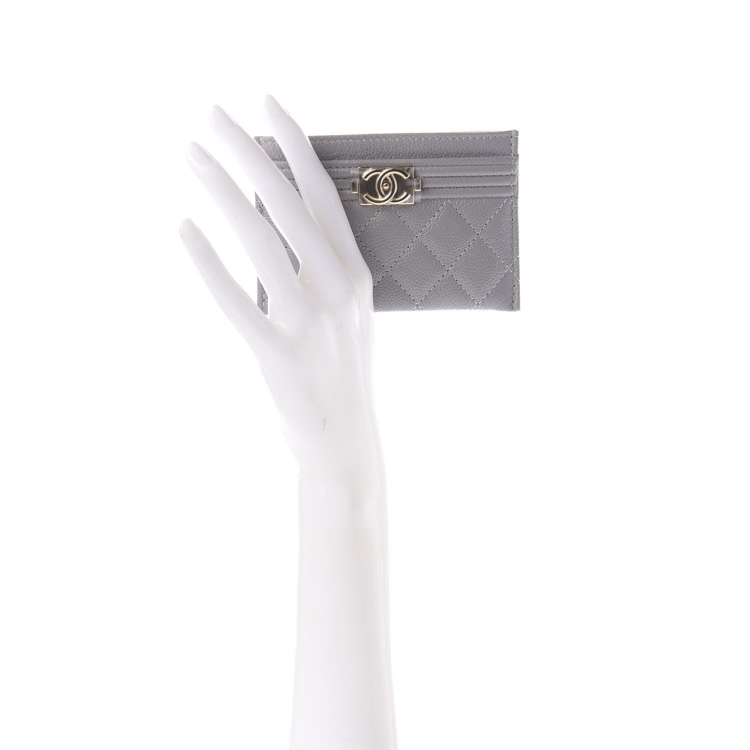 Chanel Caviar Quilted Boy Card Holder Grey 2 of 8