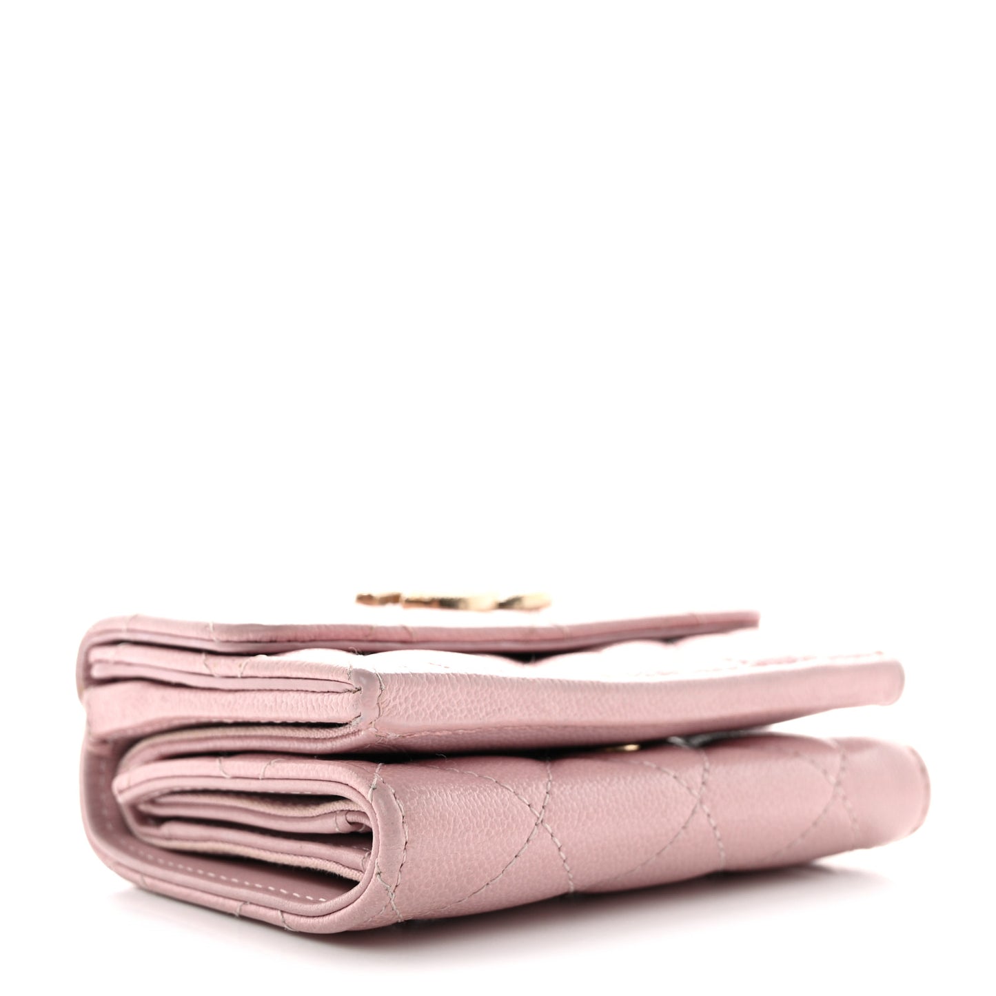 Caviar Quilted Studded CC Double Flap Wallet Light Pink