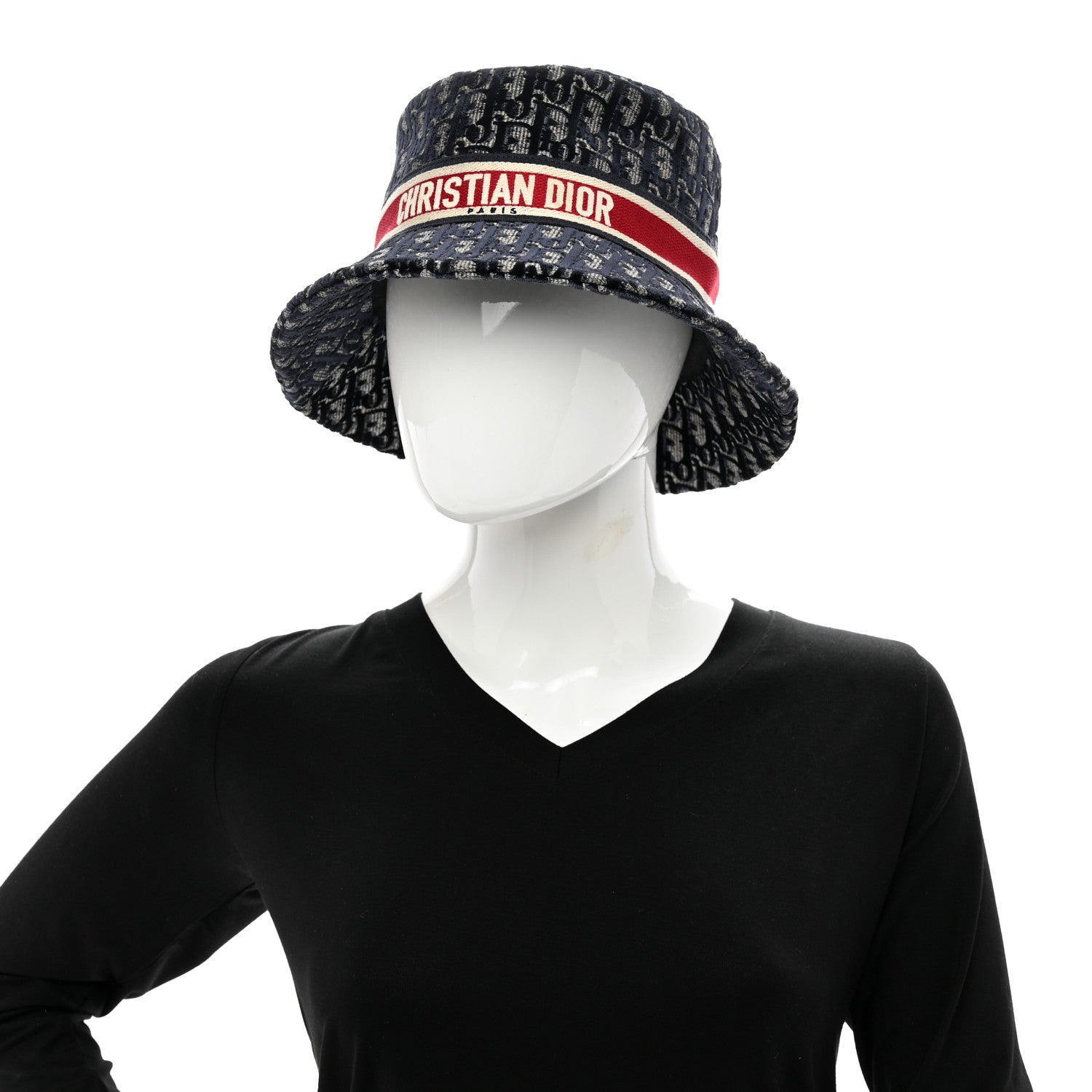 Christian Dior Velvet Oblique Large Brim Bucket Hat 57 Bleu Red 2 of 8