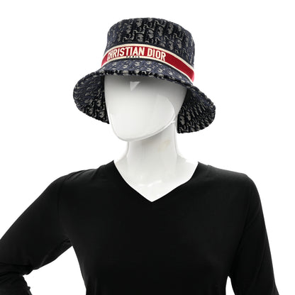 Christian Dior Velvet Oblique Large Brim Bucket Hat 57 Bleu Red 2 of 8