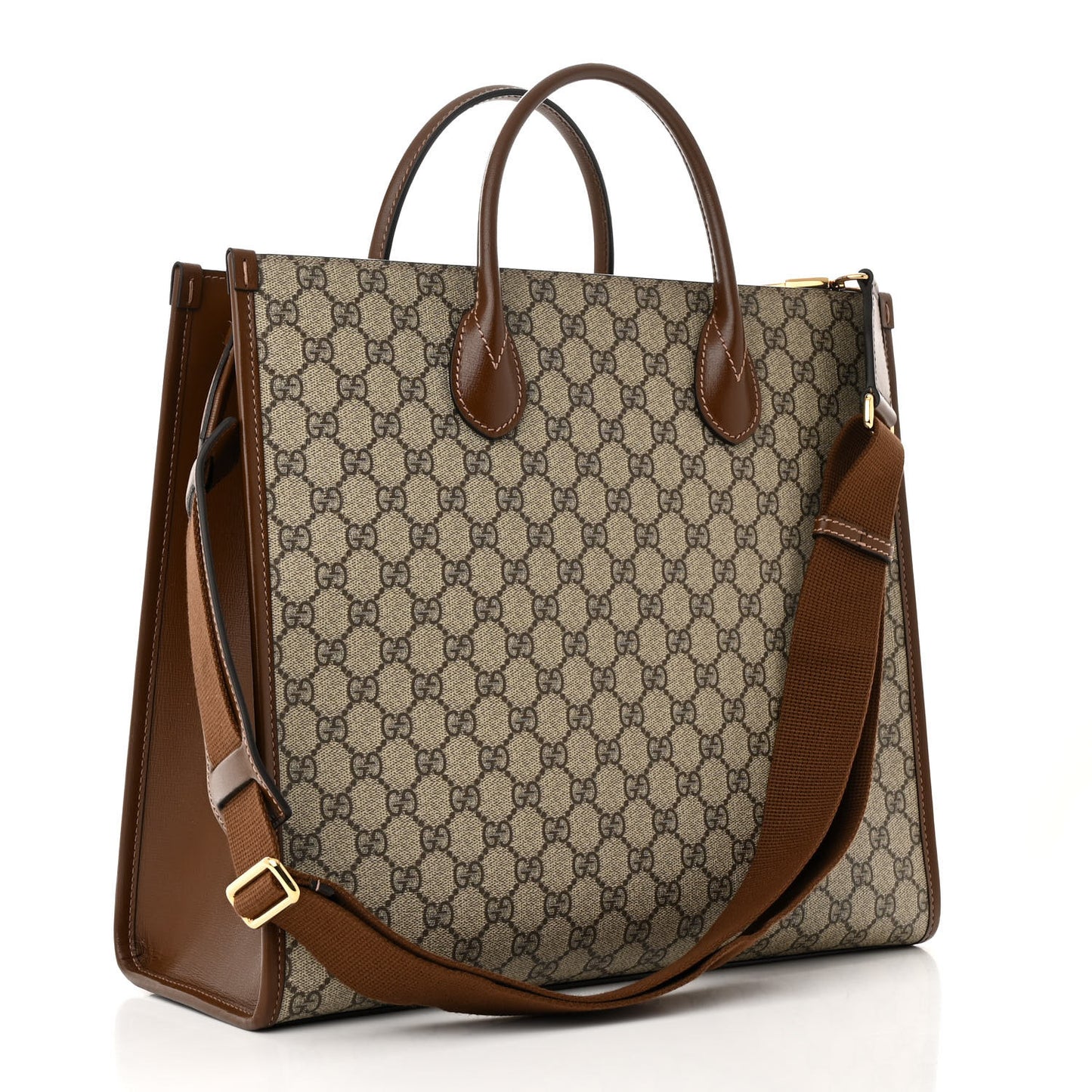 GG Supreme Monogram Azalea Calfskin Medium Retro Interlocking G Tote Bag Beige Ebony Brown Sugar