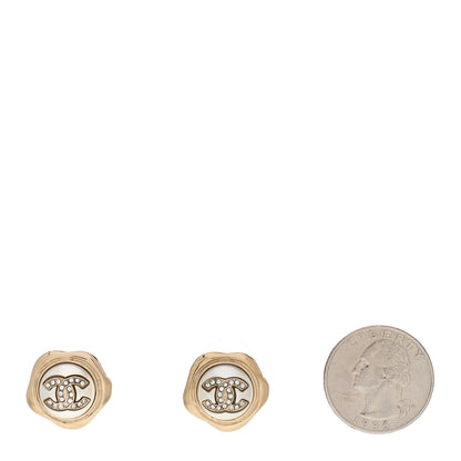 Chanel Metal Resin Crystal CC Earrings Gold 2 of 4
