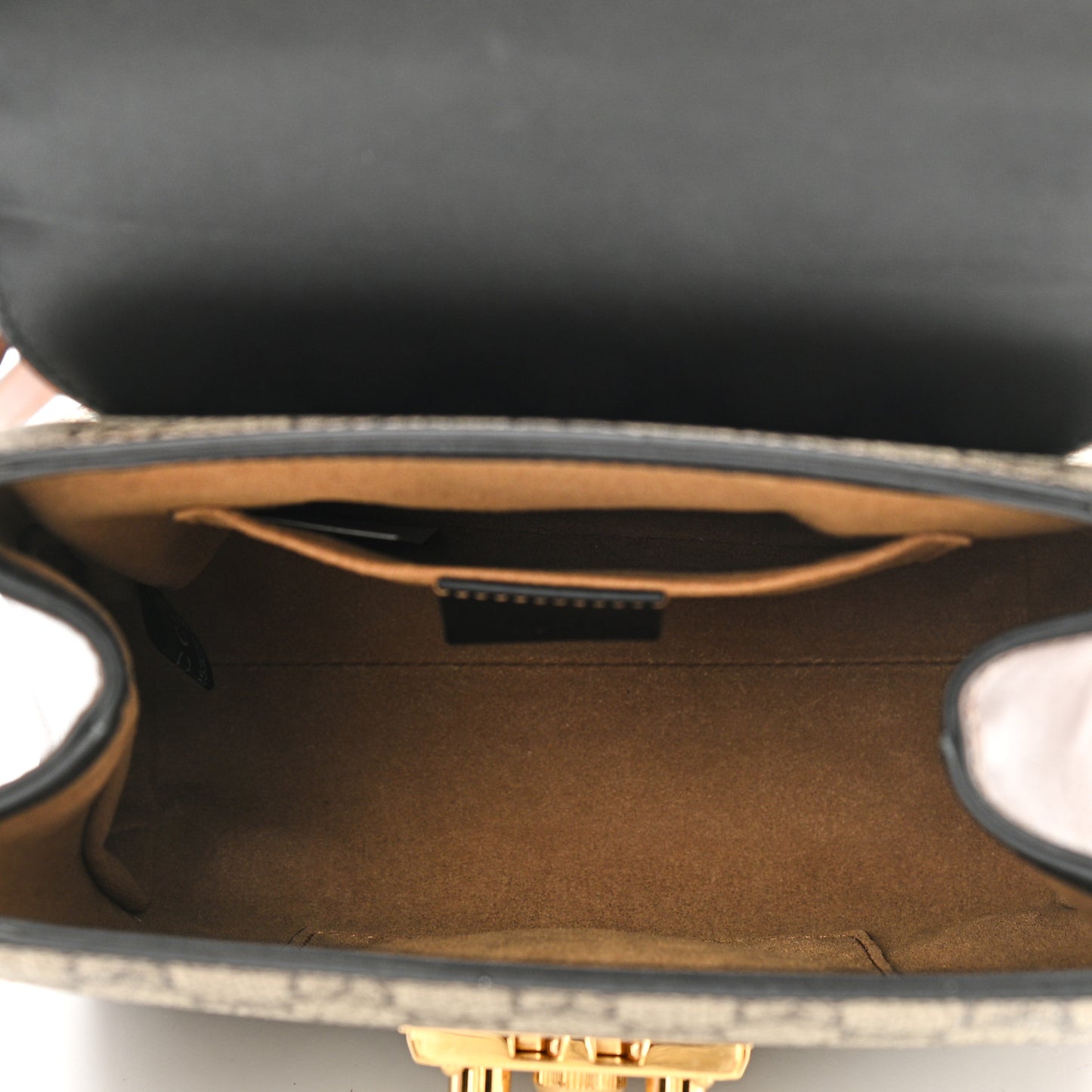 GG Supreme Monogram Calfskin Padlock Backpack Beige Cuir Black