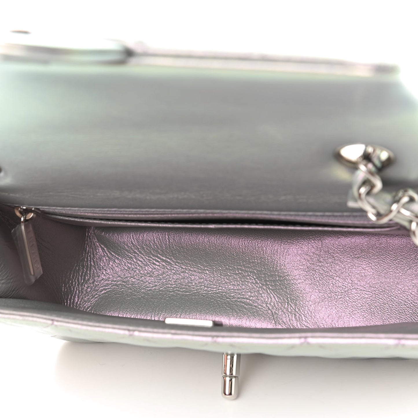 Iridescent Calfskin Quilted Mini Rectangular Flap Purple