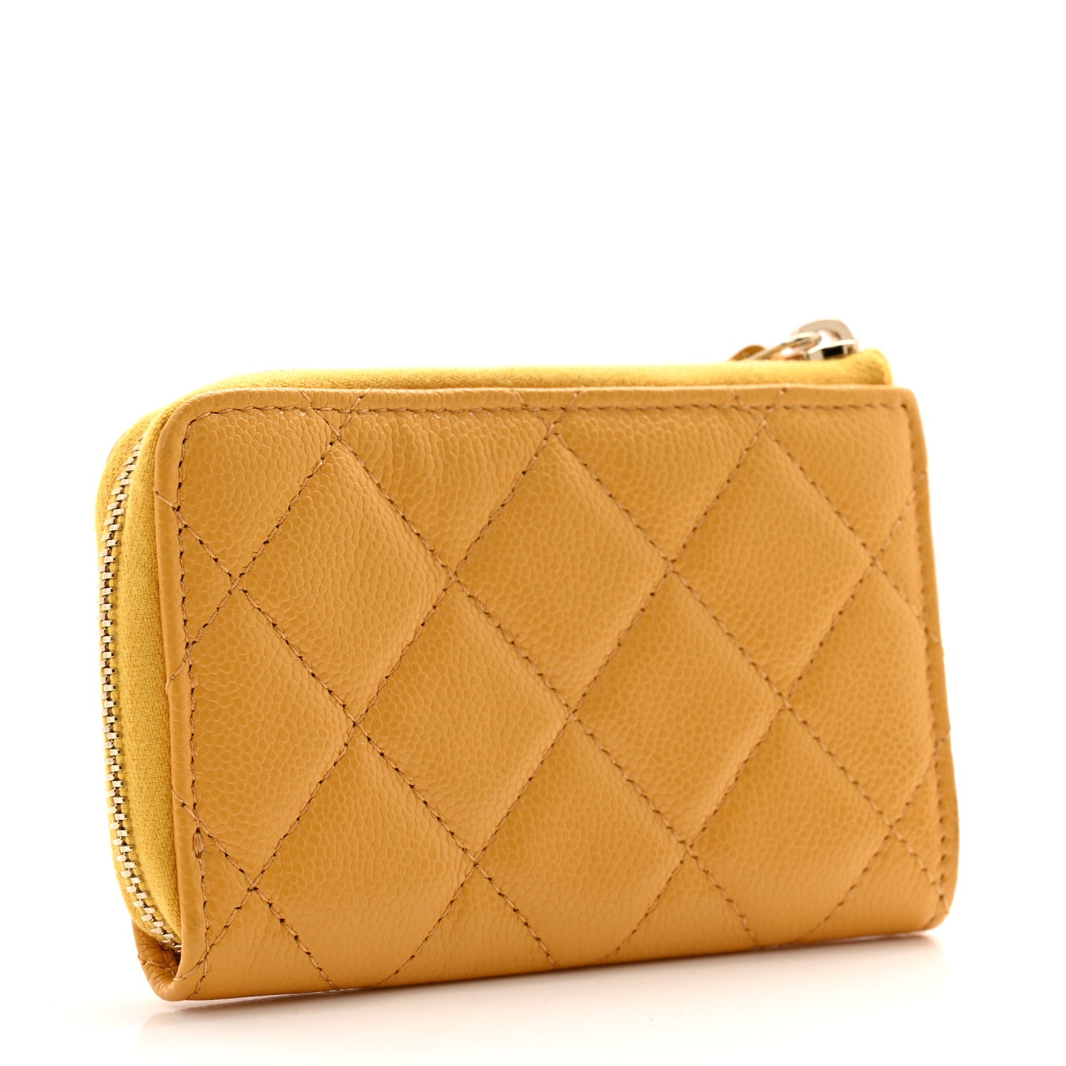 Chanel Caviar Quilted Zipped Key Holder Case Yellow 3 of 9