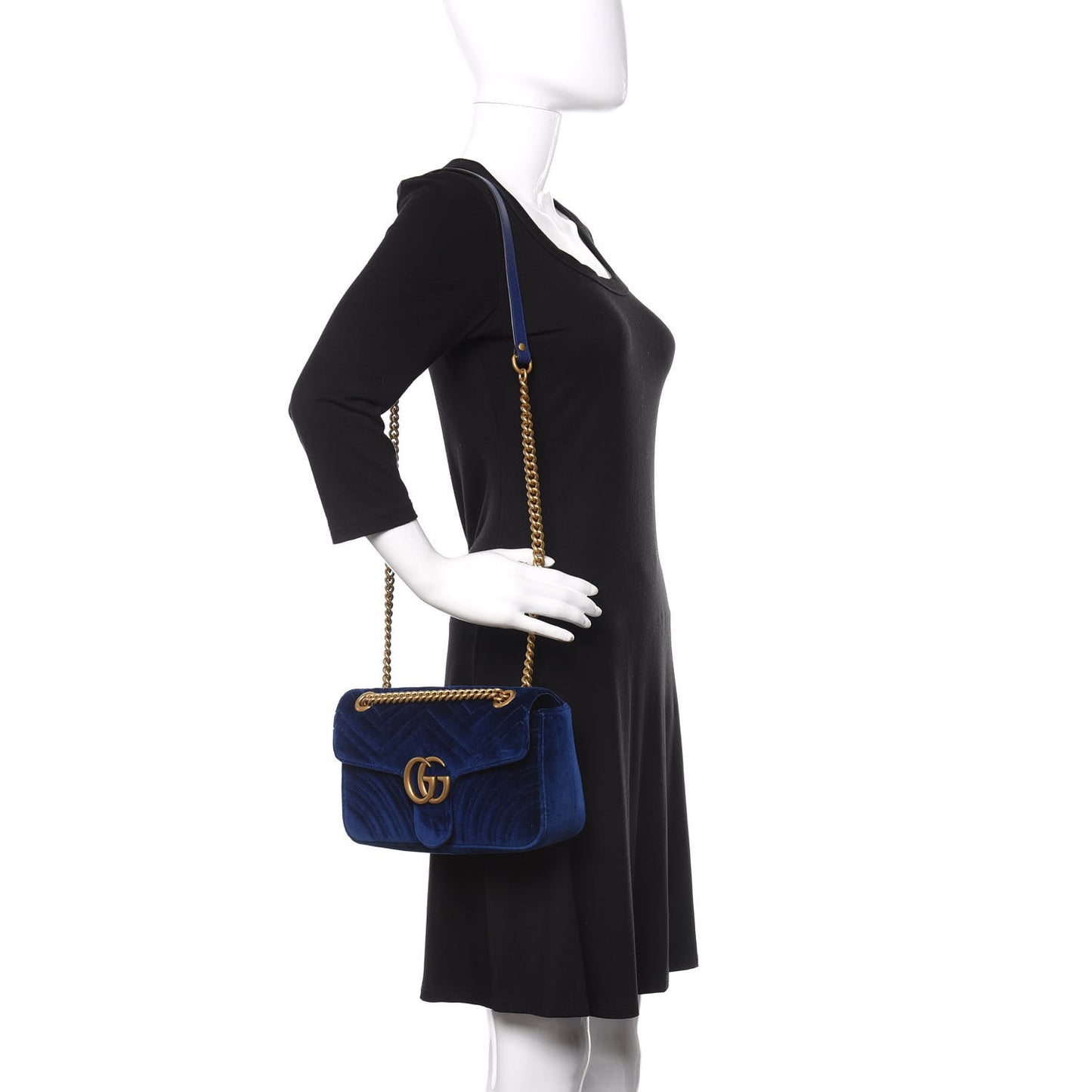 Velvet Matelasse Small GG Marmont Shoulder Bag Cobalt Blue