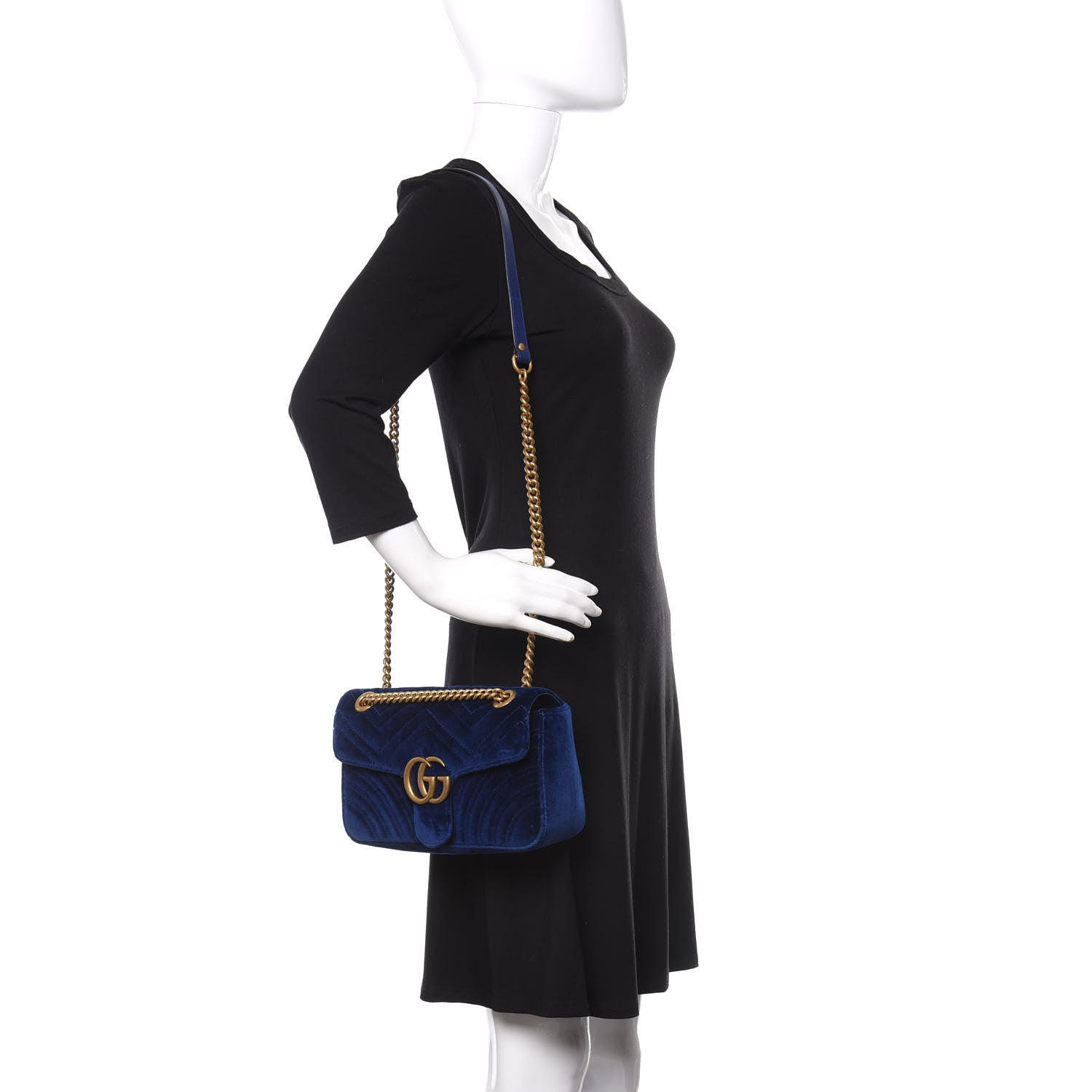 Gucci Velvet Matelasse Small GG Marmont Shoulder Bag Cobalt Blue 2 of 11