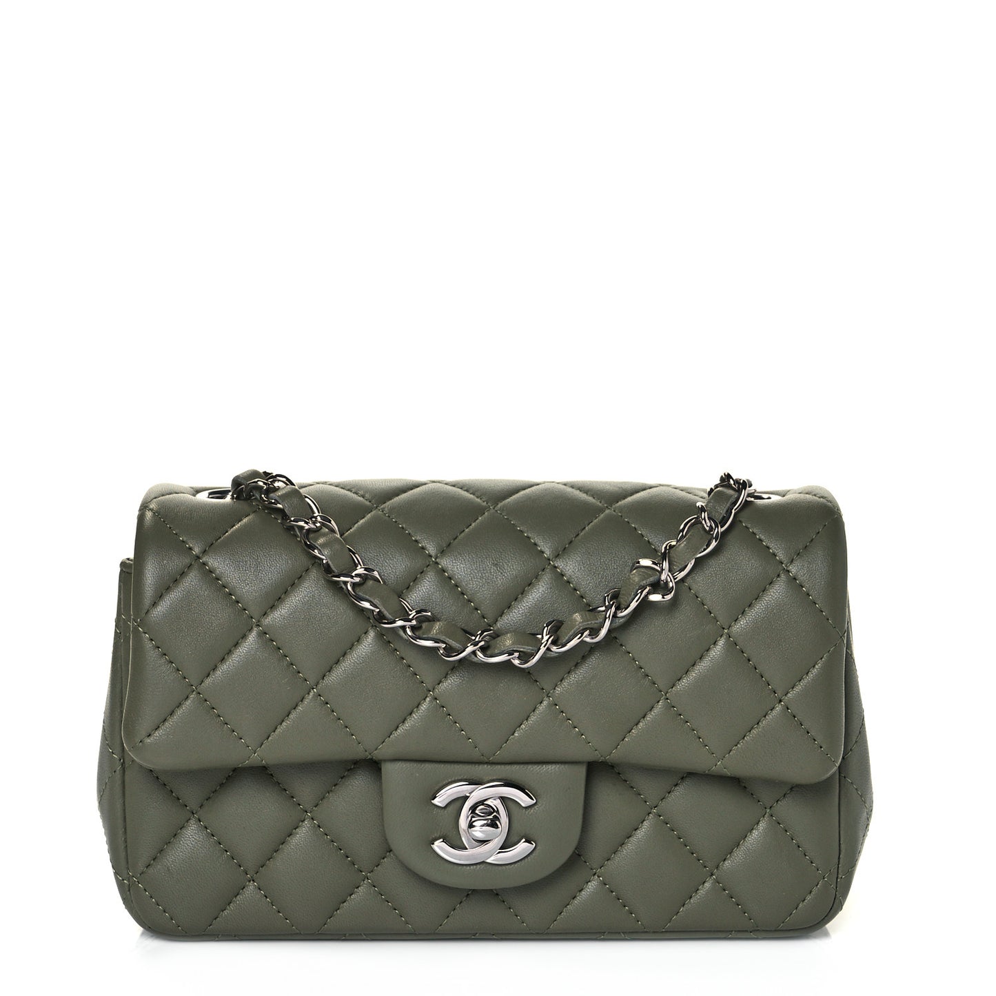 Lambskin Quilted Mini Rectangular Flap Green