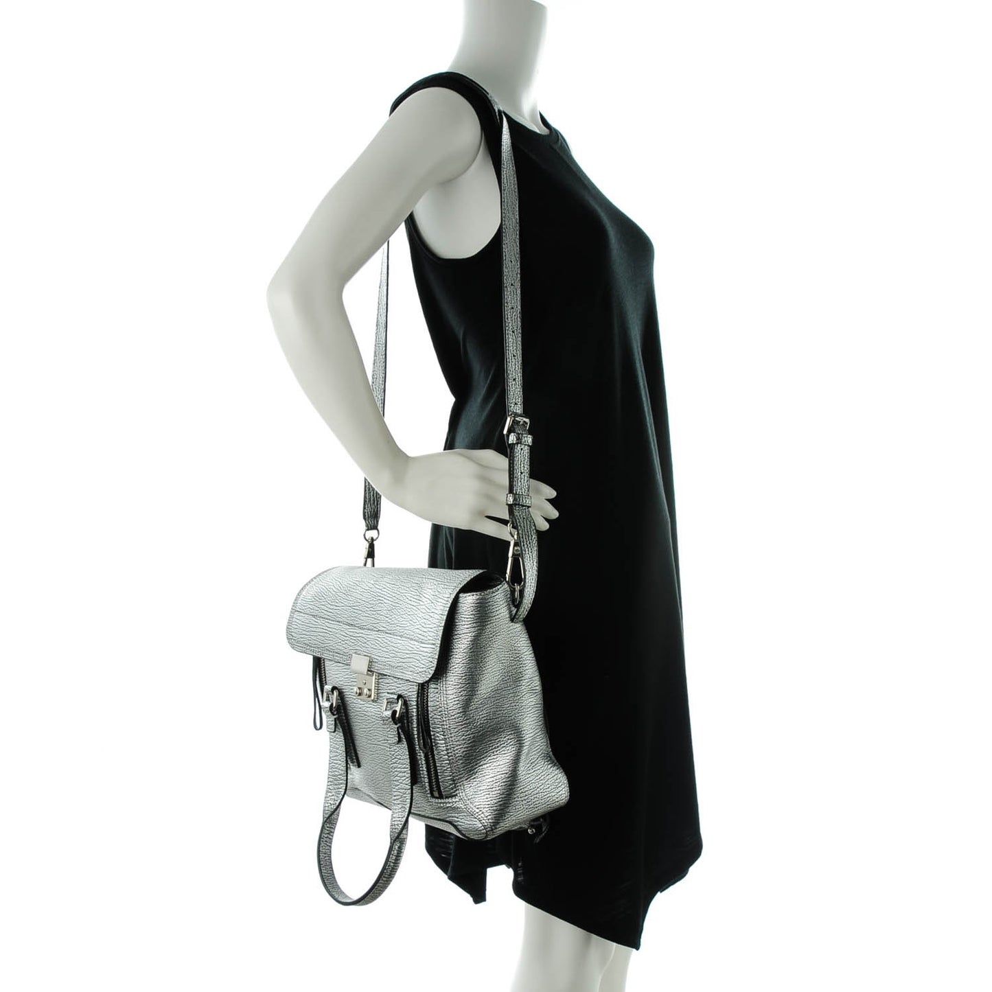 3.1 Textured Calfskin Medium Pashli Satchel Silver