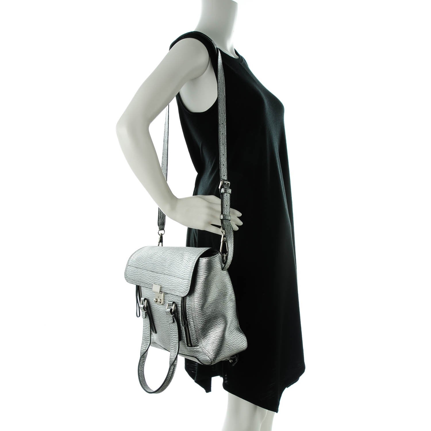3.1 Phillip Lim 3.1 Textured Calfskin Medium Pashli Satchel Silver 2 of 7