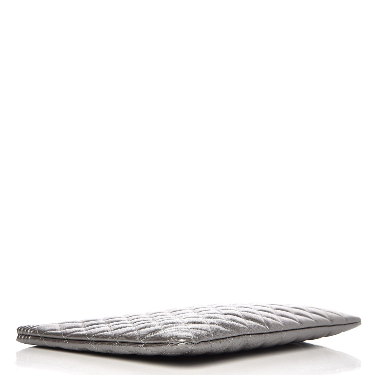 Chanel Metallic Caviar Quilted Large Boy Cosmetic Case Silver 4 of 7