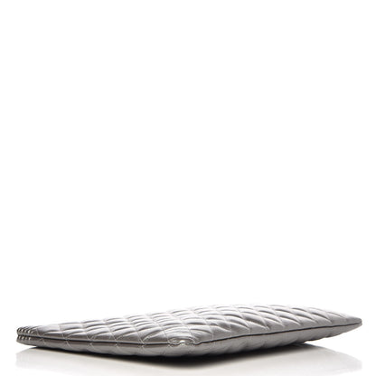 Chanel Metallic Caviar Quilted Large Boy Cosmetic Case Silver 4 of 7