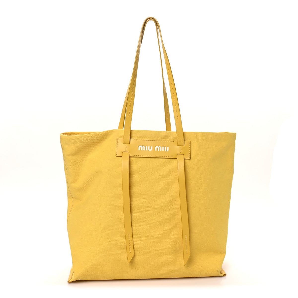 Miu Miu Canvas Calfskin Shopping Tote Yellow 1 of 8