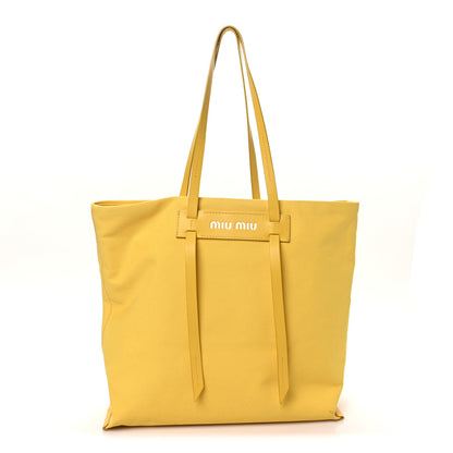Miu Miu Canvas Calfskin Shopping Tote Yellow 1 of 8