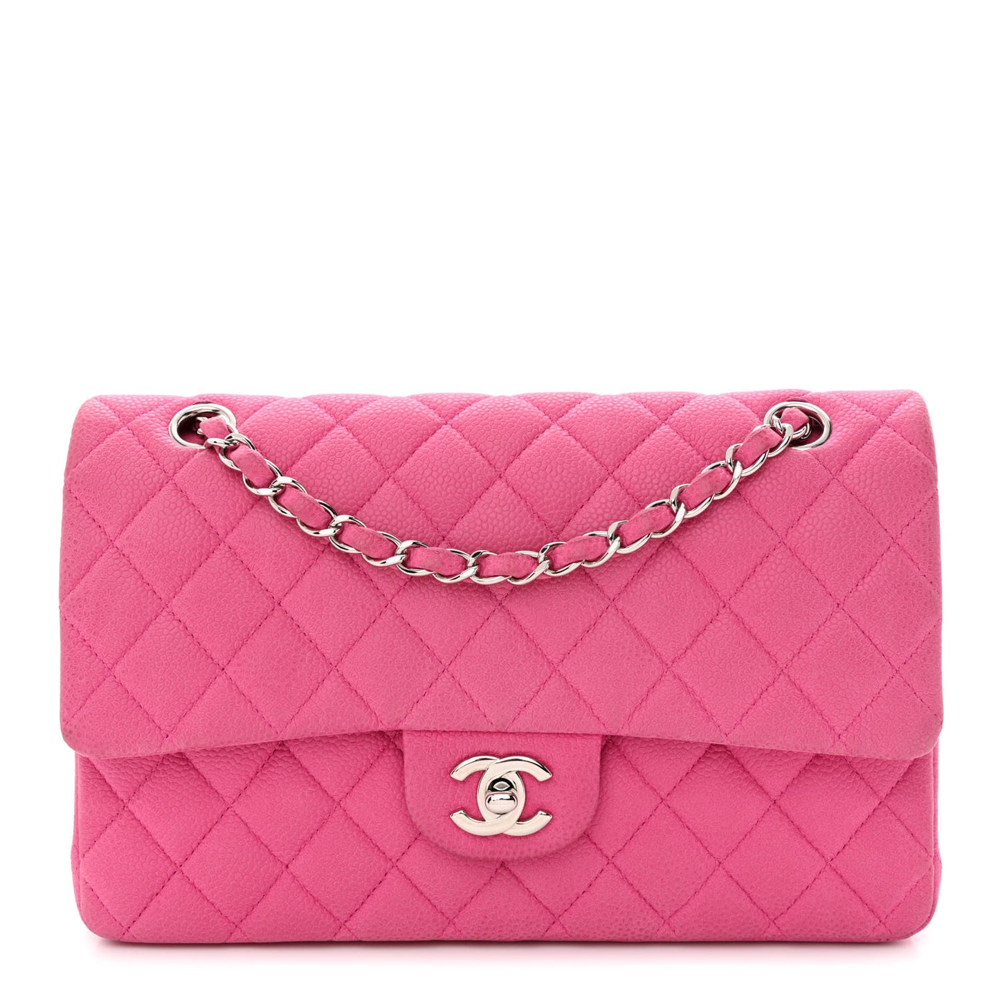 Iridescent Caviar Quilted Medium Double Flap Pink