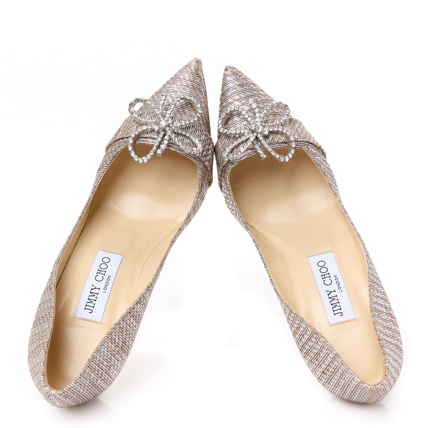 Metallic Lame Fabric Crystal Bow Veil 100 Pumps 38.5 Champagne