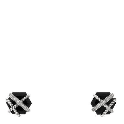 David Yurman Sterling Silver Diamond Black Onyx 11mm Cable Wrap Earrings 2 of 8