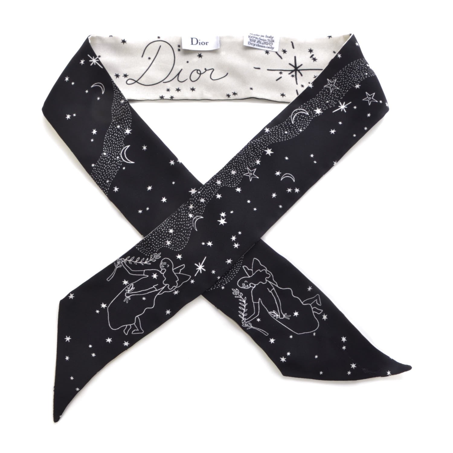 Christian Dior Silk Zodiac Virgo Mitzah Scarf Black 1 of 6