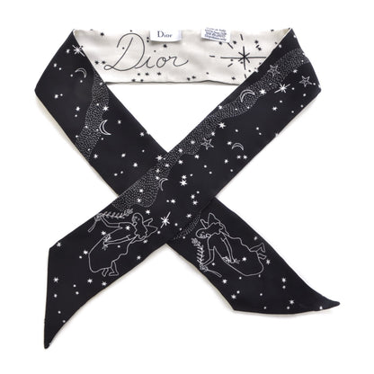Christian Dior Silk Zodiac Virgo Mitzah Scarf Black 1 of 6