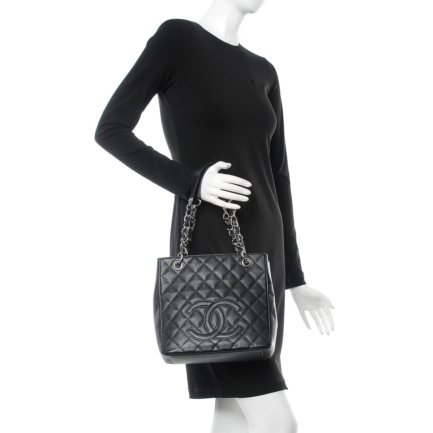 Chanel Caviar Quilted Petit Shopping Tote PST Black 2 of 7