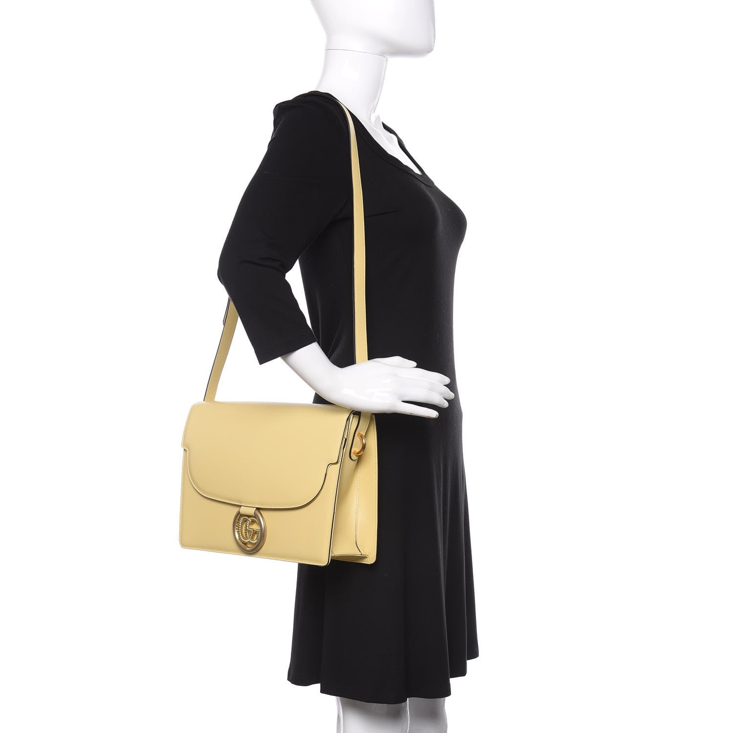 Gucci Textured Calfskin Medium Torchon GG Ring Shoulder Bag Butter 2 of 12