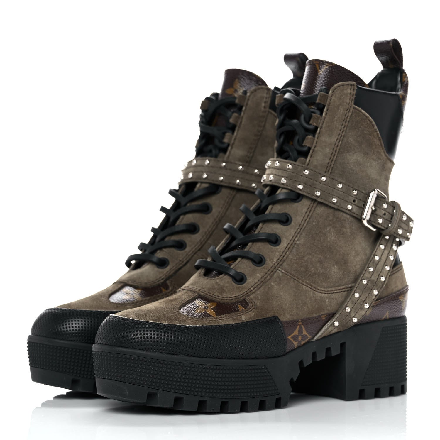 Louis Vuitton Suede Calfskin Monogram Laureate Platform Desert Boots 36 Kaki 3 of 8
