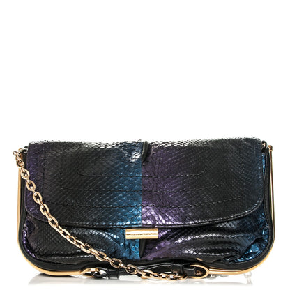 Jimmy Choo Metallic Python Lambskin Arad Clutch Black Multicolor 1 of 7