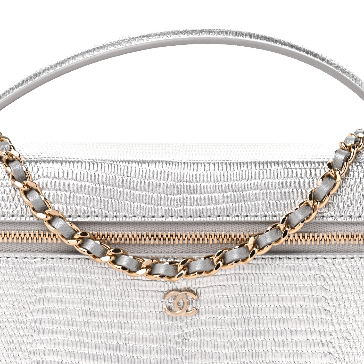 Chanel Lizard Embossed Calfskin Top Handle Slim Vanity With Chain Silvery 8 of 11