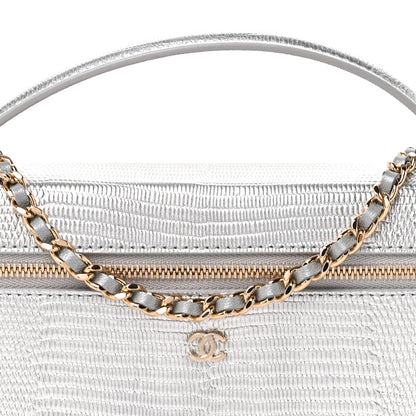 Chanel Lizard Embossed Calfskin Top Handle Slim Vanity With Chain Silvery 8 of 11