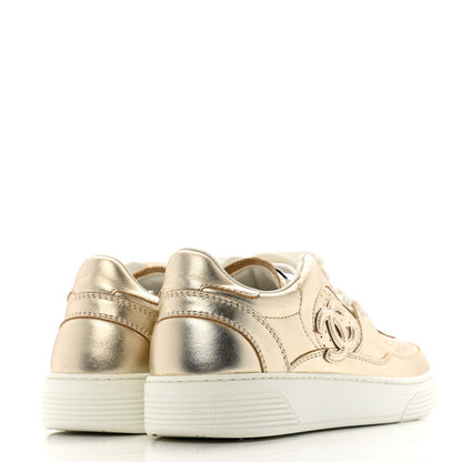 Chanel Laminated Calfskin CC Womens Sneakers 36.5 Golden 5 of 12