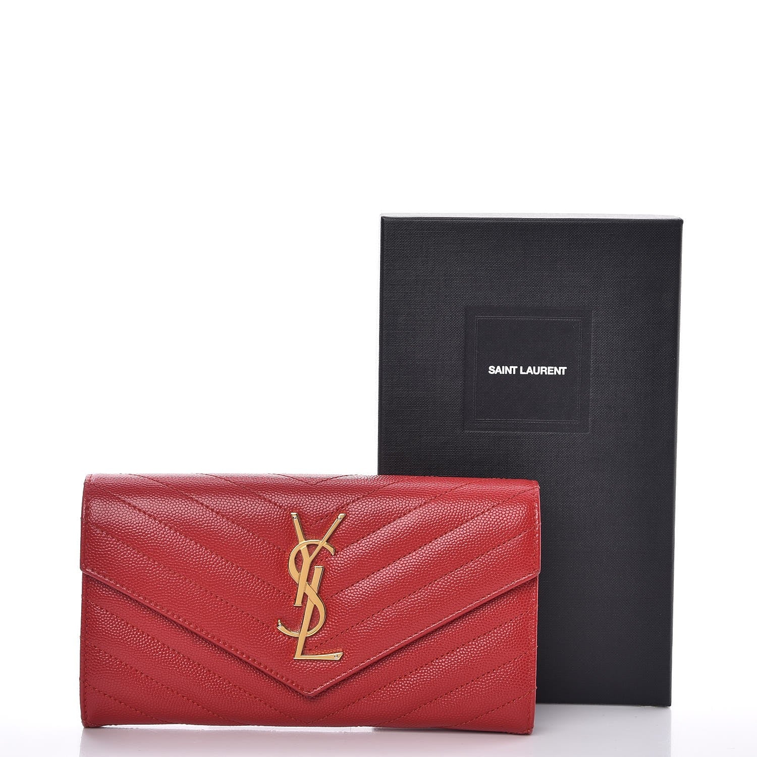 Saint Laurent Grain De Poudre Matelasse Chevron Monogram Flap Wallet Red 13 of 13