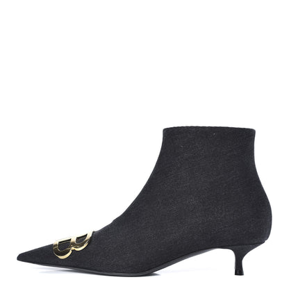 Balenciaga Denim BB Pointy Toe Ankle Booties 38 Black Vintage 1 of 8