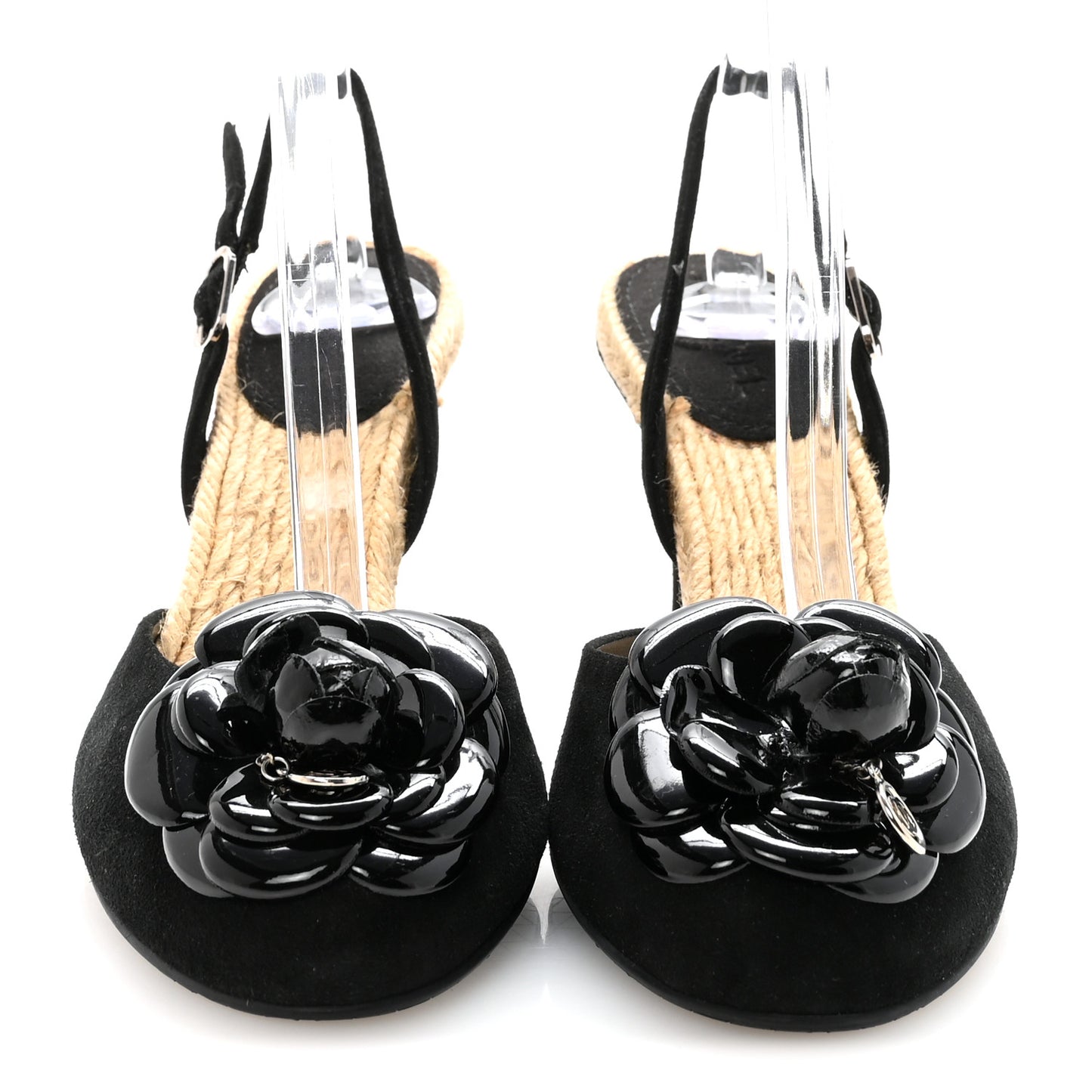 Velvet Patent Camellia Espadrilles Wedge Sandals 38 Black