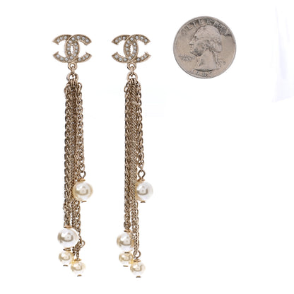 Chanel Pearl CC Multi Chain Drop Earrings Gold 2 of 4